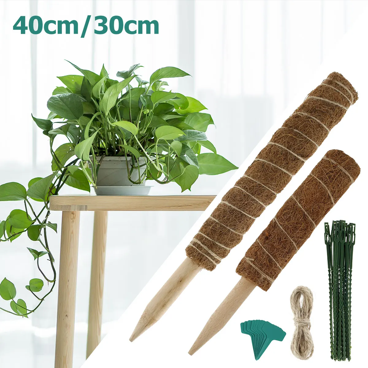 

2pcs Moss Pole 30/40CM Coco Coir Plant Sticks with Plant Ties and Labels Garden Moss Support Pole Plant Support Extension