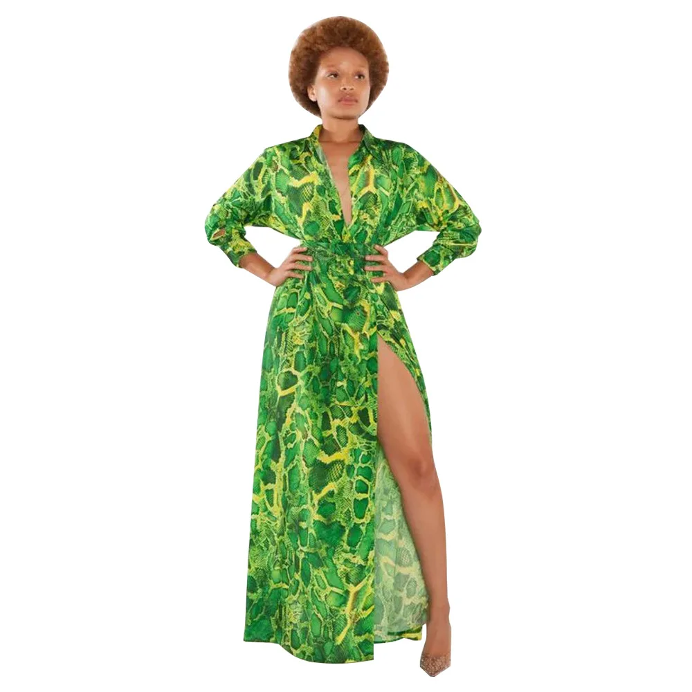 

Платья в африканском стиле для женщин, весна-осень, африканские женские платья с длинным рукавом и V-образным вырезом, длинное платье с принт...