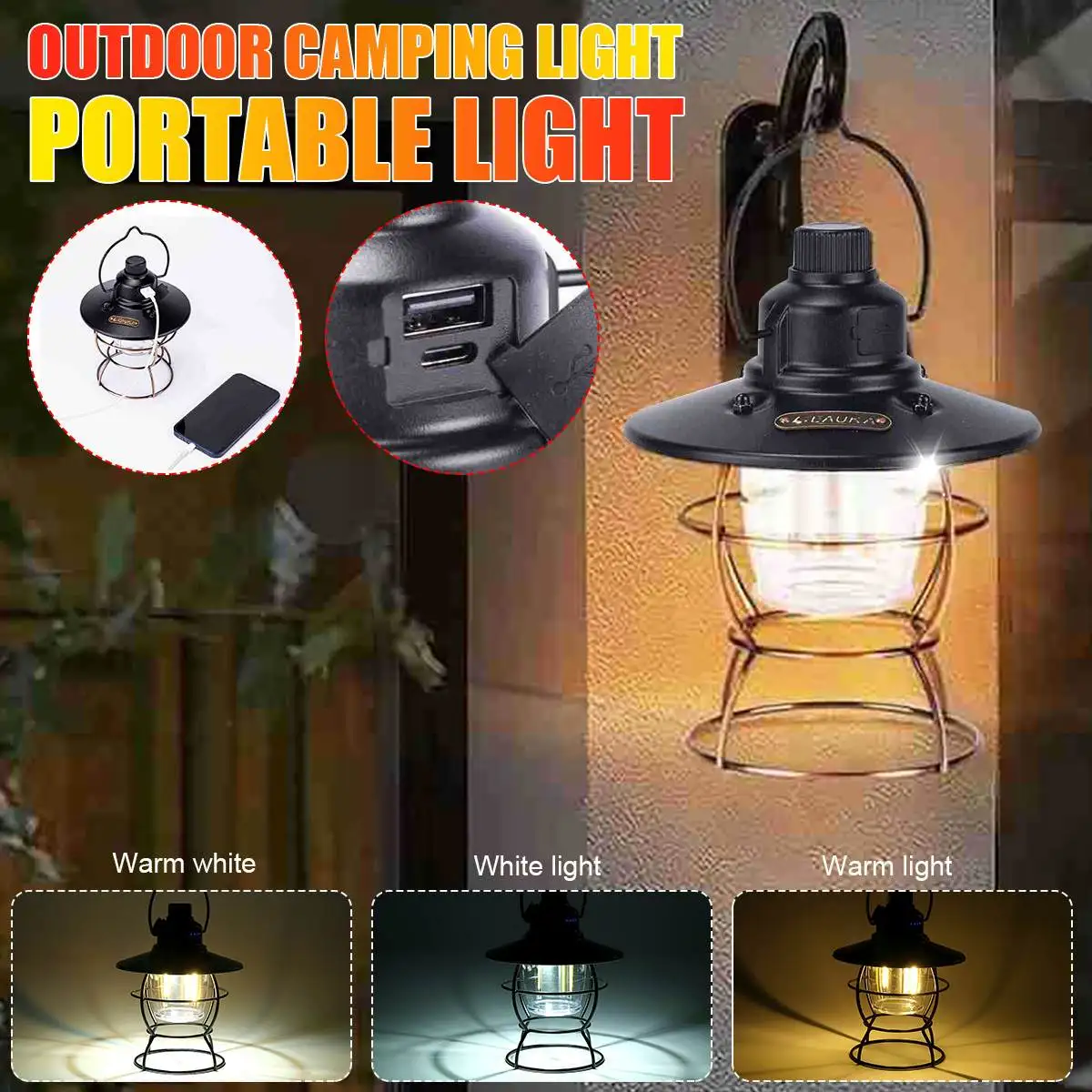 

50W Portable Lantern USB Rechargeable LED Bulb Portable Light Outdoor Camping Light Household 3 Modes Power Bank Flashlight