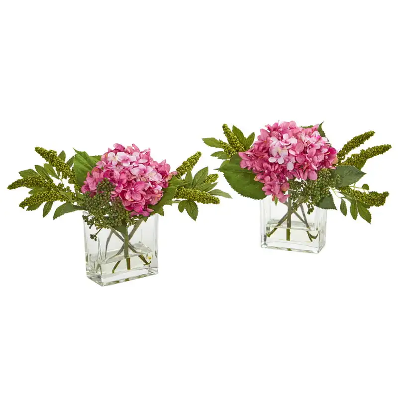 

Hydrangea Artificial Arrangement in Vase (Set of 2), Pink