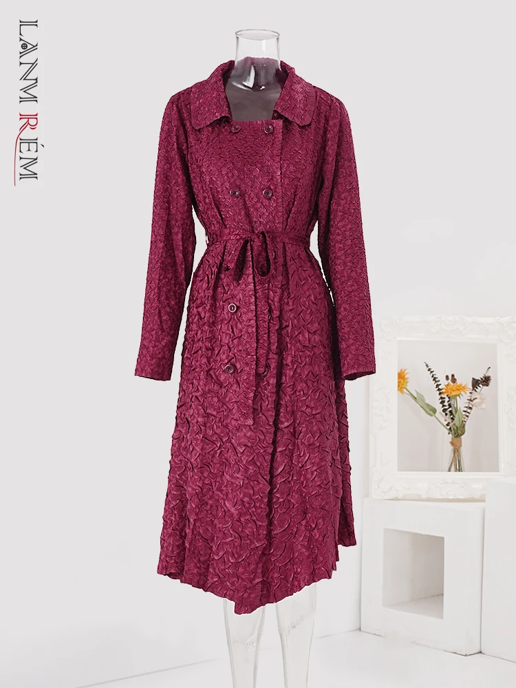 LANMREM осенне-зимний плиссированный длинный плащ женский модный красный