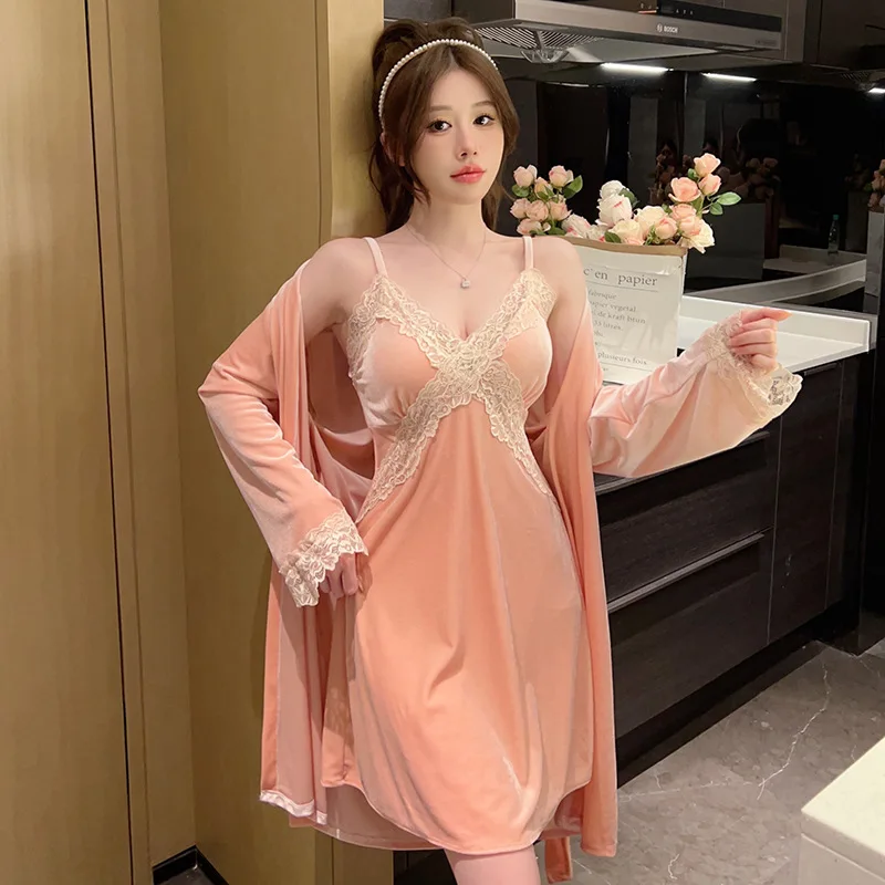 3 шт. сексуальный камзол розовый кружевной женский атласный зимний халат