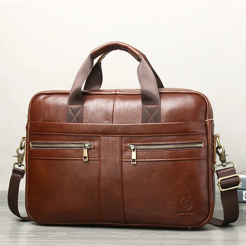 Luxury Men Genuine Leather Handbag Retro Cowhide Shoulder Messenger Bag 16-Inch Computer Bag Business Briefcase For Male