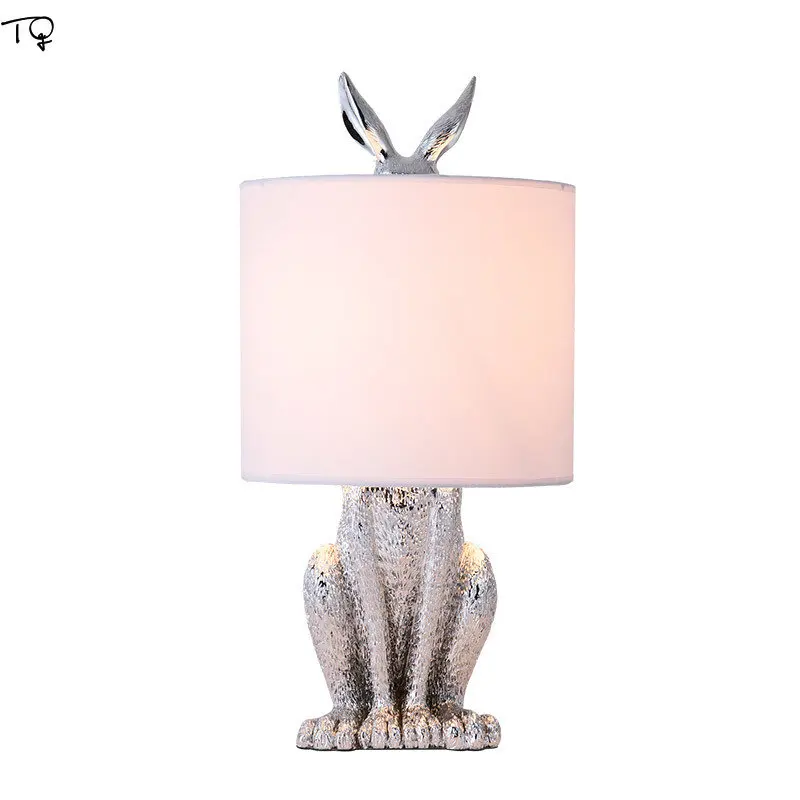 

Minimalist Lovely Resin Masked Rabbit Table Lamp Led E27 Gold/Slivery Lampboy Home Decor Bedroom Bedside Restaurant Study Bar