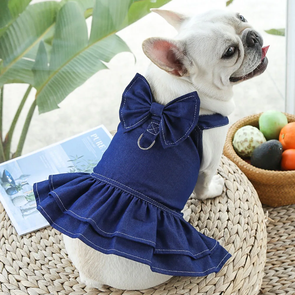 

Denim Dog Dress Vest Harness Summer Clothes For Puppy Small Medium Chihuahua French Bulldog Walking Harness Cat Pet Accessories