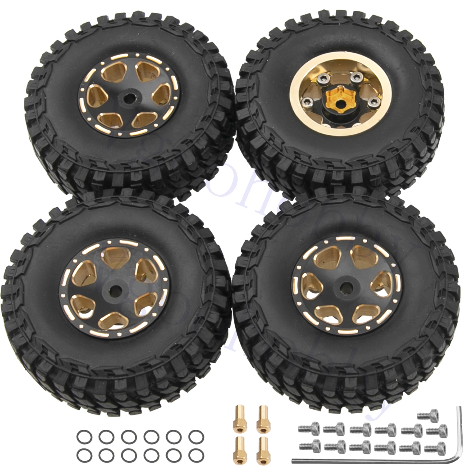 

4Pcs Brass 1.0 Beadlock Wheel Rim & 2.16" Rubber Tire w/Foam for Axial SCX24 AXI90081 AXI00001 AXI00002 1/24 RC Crawler Car