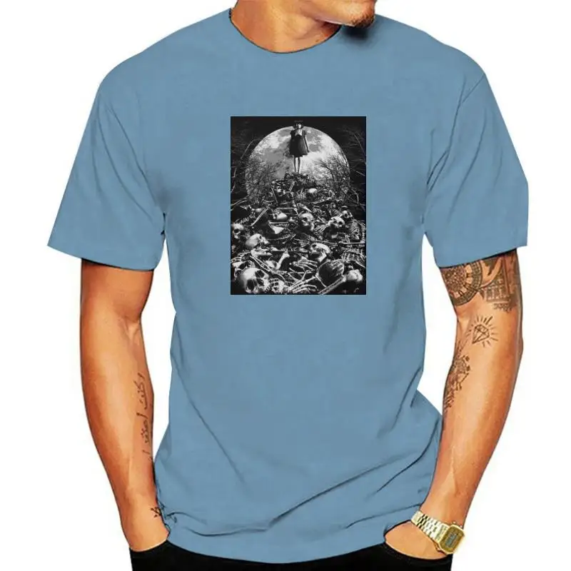 

Mountain Of Bones T Shirts Horror Skulls Tshirt Men Black Clothes Halloween Tops Girl Killer T-shirt Goth Style Moon Night