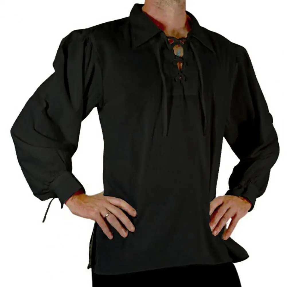 

Men Vintage Shirt Medieval Renaissance Cosplay Shirt Lace-up Long Sleeve Loose Fit for Adult Men's Historical Costume Men