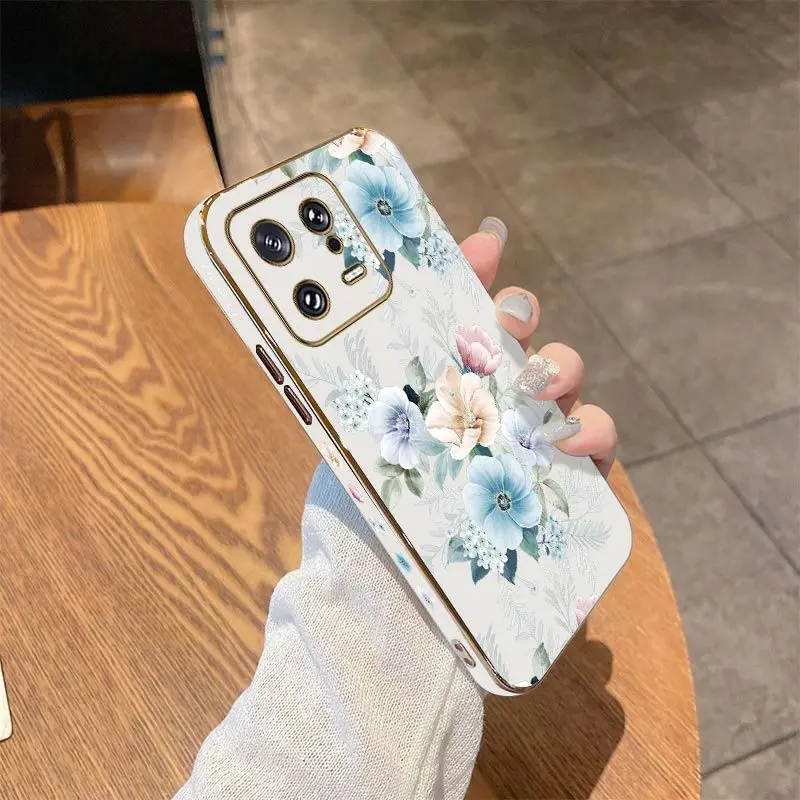 Colored Jasmine Flowers Luxury Plating Phone Case For Xiaomi Mi 13 12S Ultra 13 Pro 11T Ultra 12 12T 11 11 Lite 10 10T Cover
