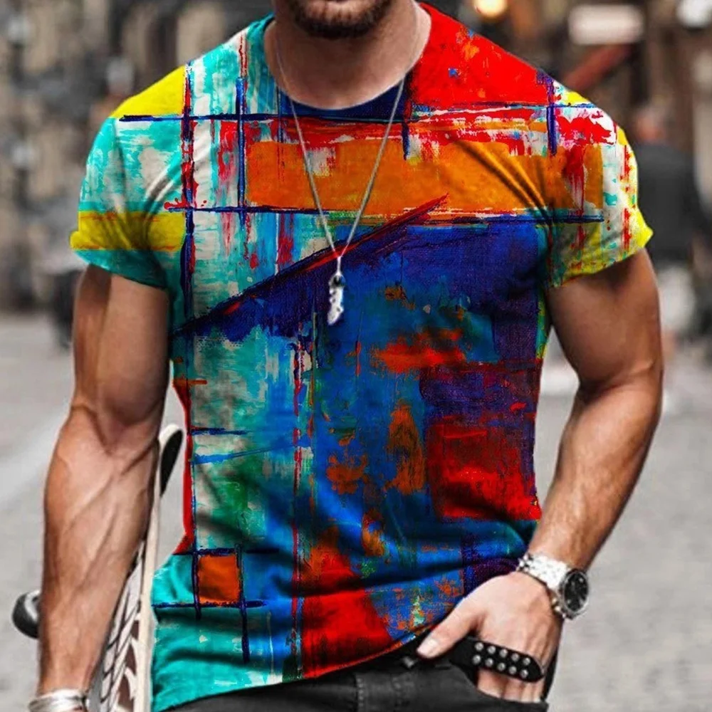 

New Trend Abstract Painting Print Couples Section Short Sleeve 3d Men Street Shirt with Casual Summer Youth