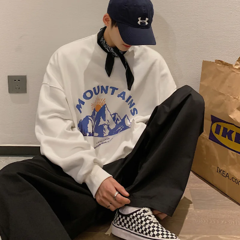 

Мужская Осенняя Модная брендовая Свободная куртка худи с круглым вырезом, красивое пальто с принтом снега и гор