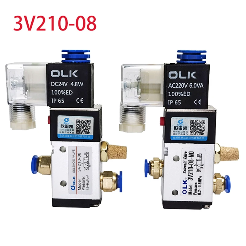 

3V210-08 Pneumatic Electric Solenoid Valve 3 Way 2 Position Control Air Gas Magnetic Valve 12V 24V 220V Coil Volt Hose Fittings