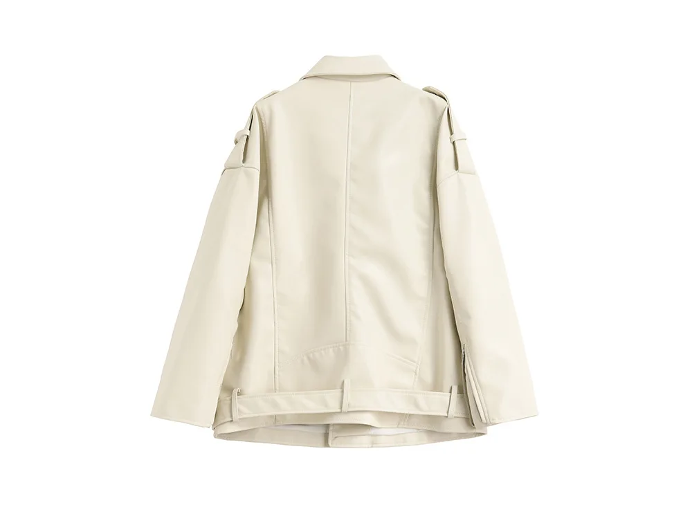 Brown Khaki Leather Coat Vintage Leather Women's winter 2022 Loose Short Motorcycle Clothing Leather Jacket  Faux Leather