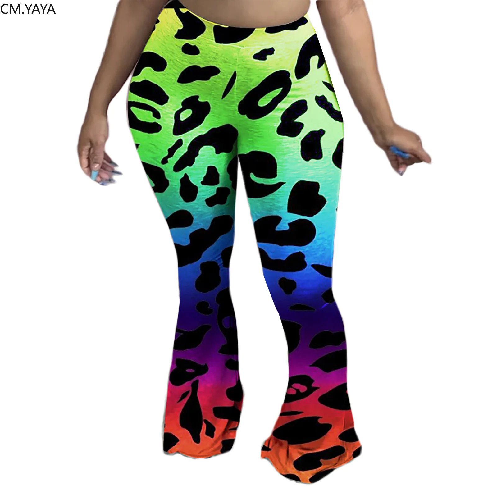 Женские спортивные леопардовые леггинсы CM.YAYA облегающие эластичные широкие