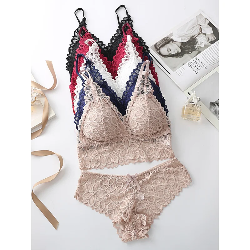 

Soft Lace Bra Set Women Seamless Thin Sexy Underwear Summer No Steel Ring Comfortable Sleep Underwear Two Piece Set Ropa Mujer