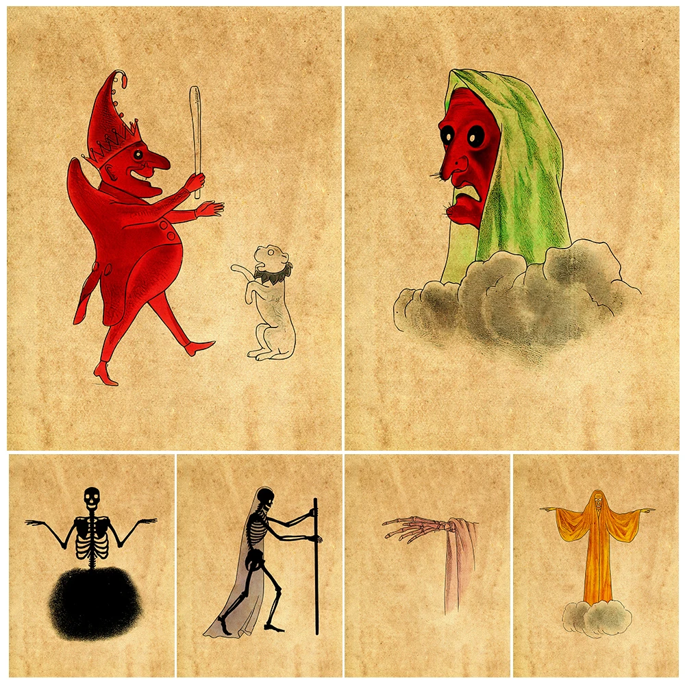 Настенная Картина на холсте Witch Keleton And King с абстрактным изображением ужасный