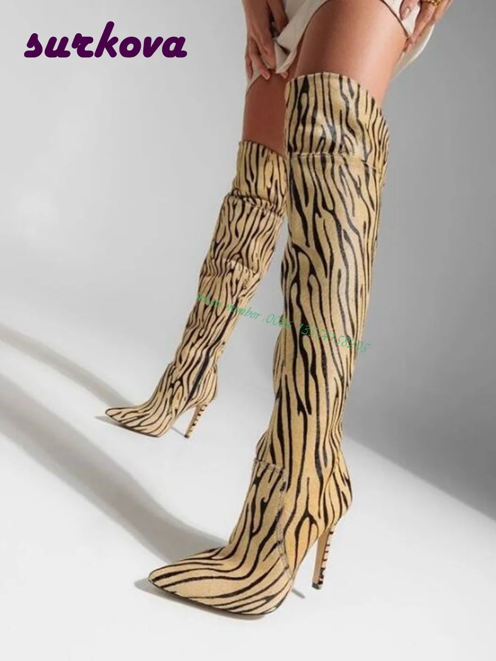 Leopard Stiletto Heels Ankle Boots Pointed Toe Side Zipper Over the Knee Women's Boots Leather Casual Winter Shoes Runway Sexy