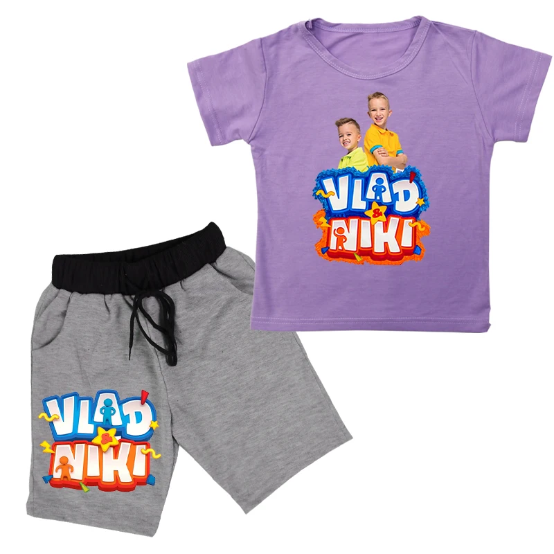 Conjunto de ropa Vlad Niki para niños, traje de 2 piezas, Tops con estampado informal, camiseta + pantalón, ropa de 4 a 14 años