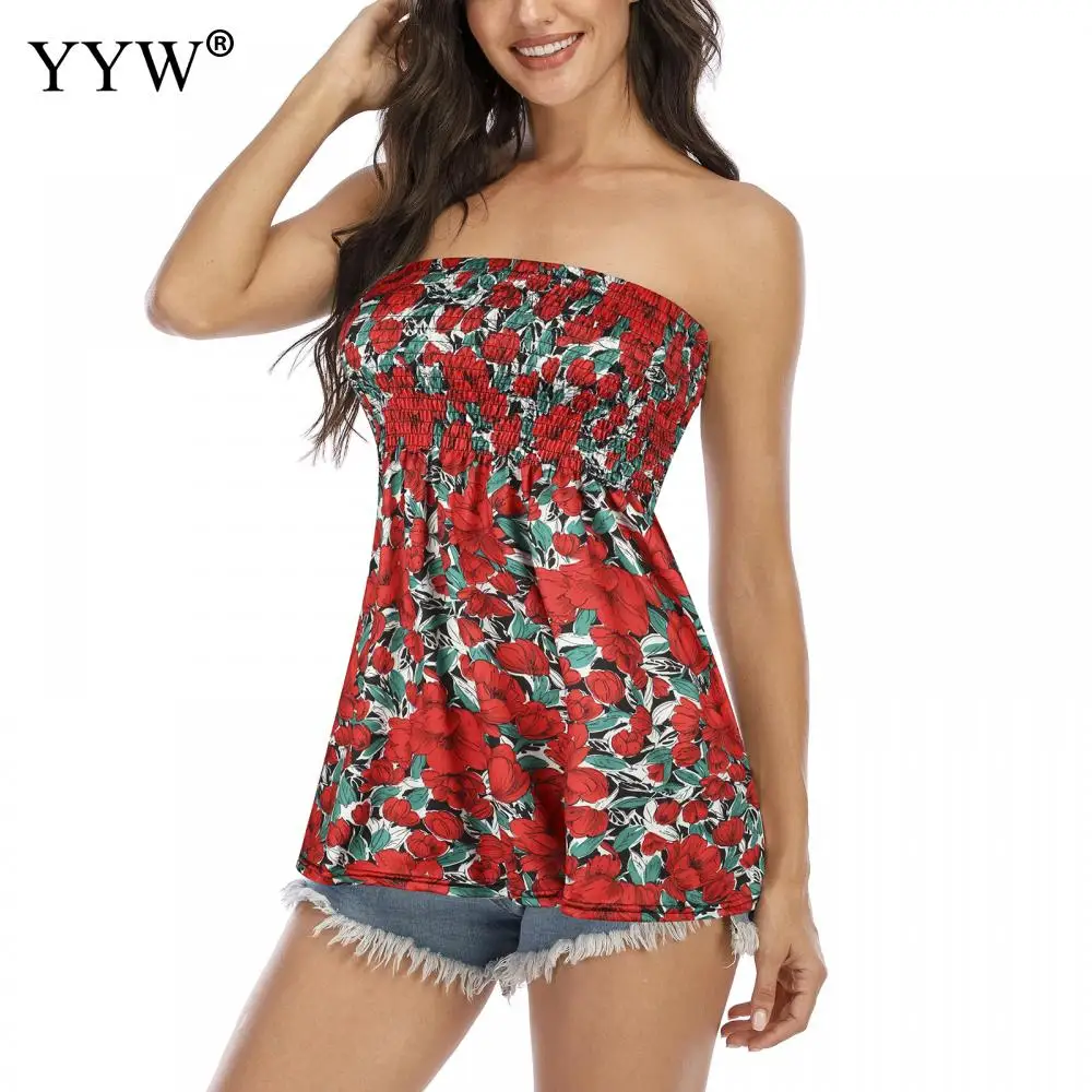 Women Casual Print Crop Tops Off Shoulder Tank Tops Female Elastic Sexy Backless T Shirt Lady 2022 Summer Holiday Beach Clothes
