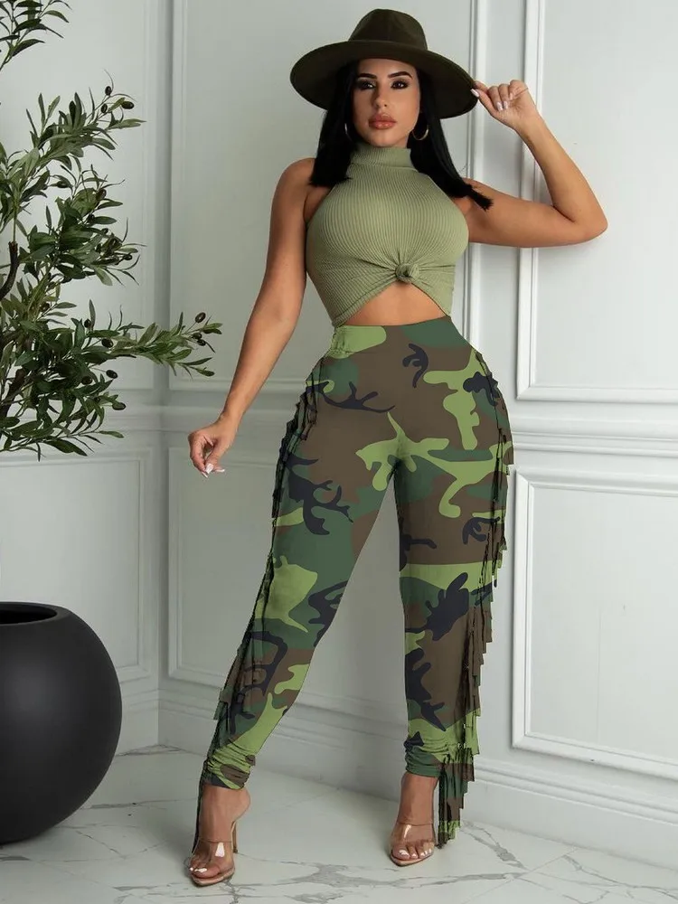 Милые милые женские брюки с бахромой эластичные брюки-джоггеры высокой талией