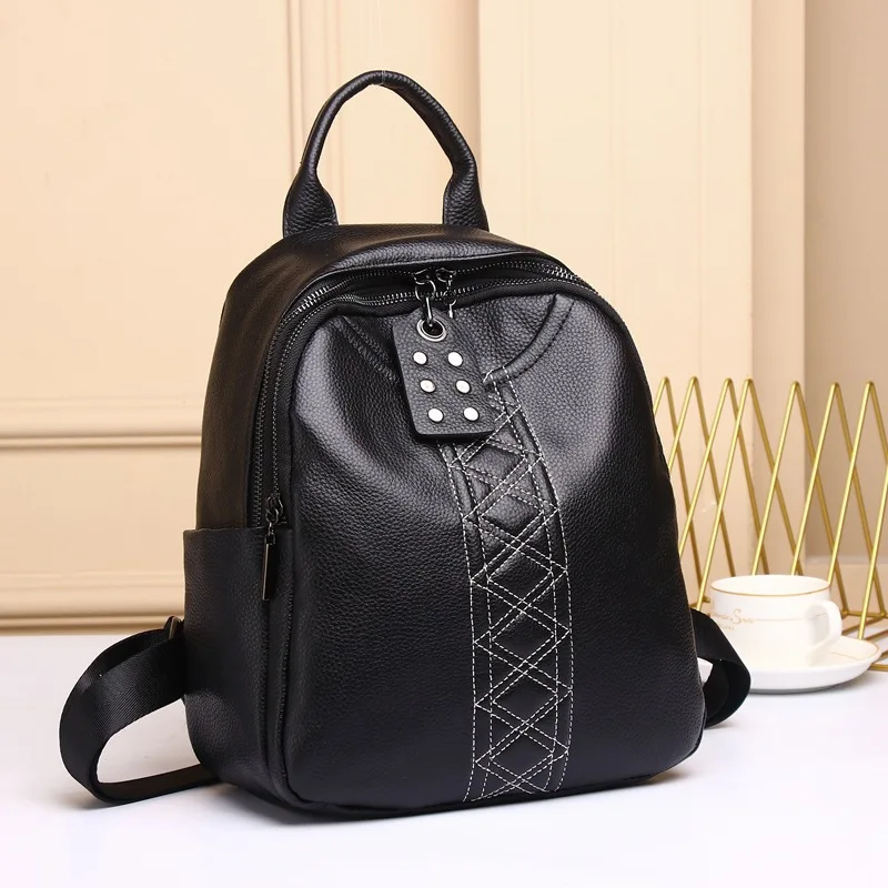 

First Layer Cowhide Women's Bag New Leather Women's Backpack Rhombus All-match Leather Shoulder Bag Bags for Women