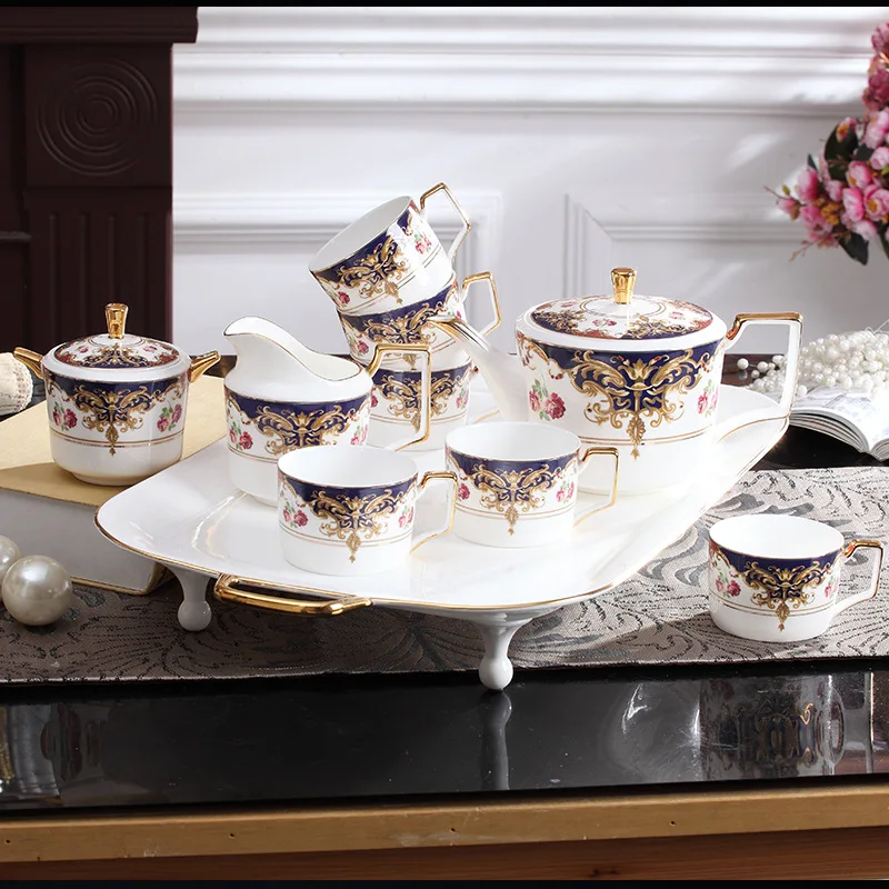 

Кофейный набор Британский креативный высококачественный бытовой керамический цветочный чайный сервиз и блюдце Подарочная коробка легкий ...