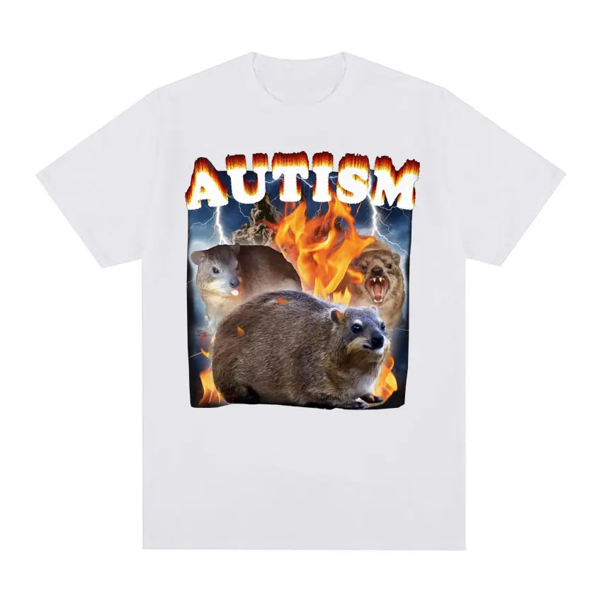 Autism Funny Hyrax Meme Tee Shirt Men Clothing Harajuku Vintage Oversized T-shirt Unisex Summer O-Neck Tops Short Sleeve T