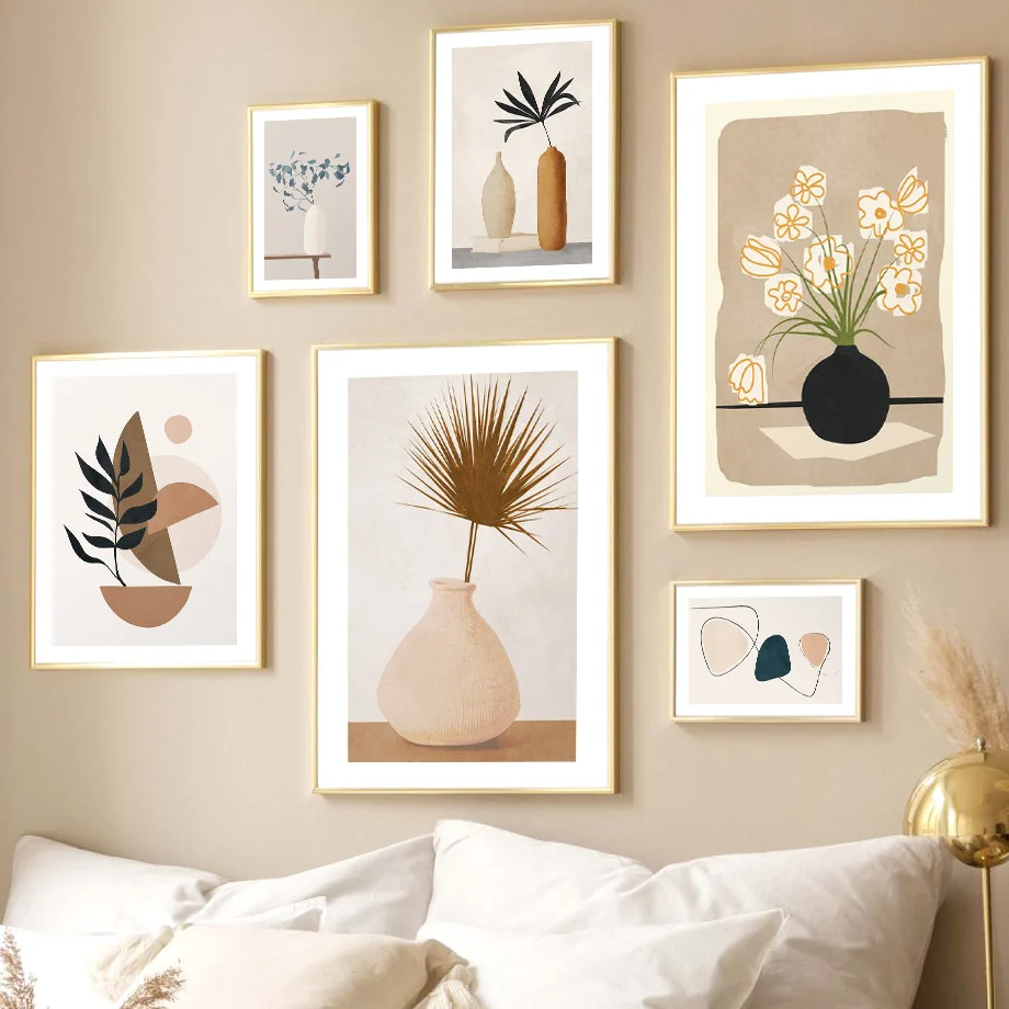 Натуральная ваза в стиле бохо с изображением пальмовых листьев и цветов