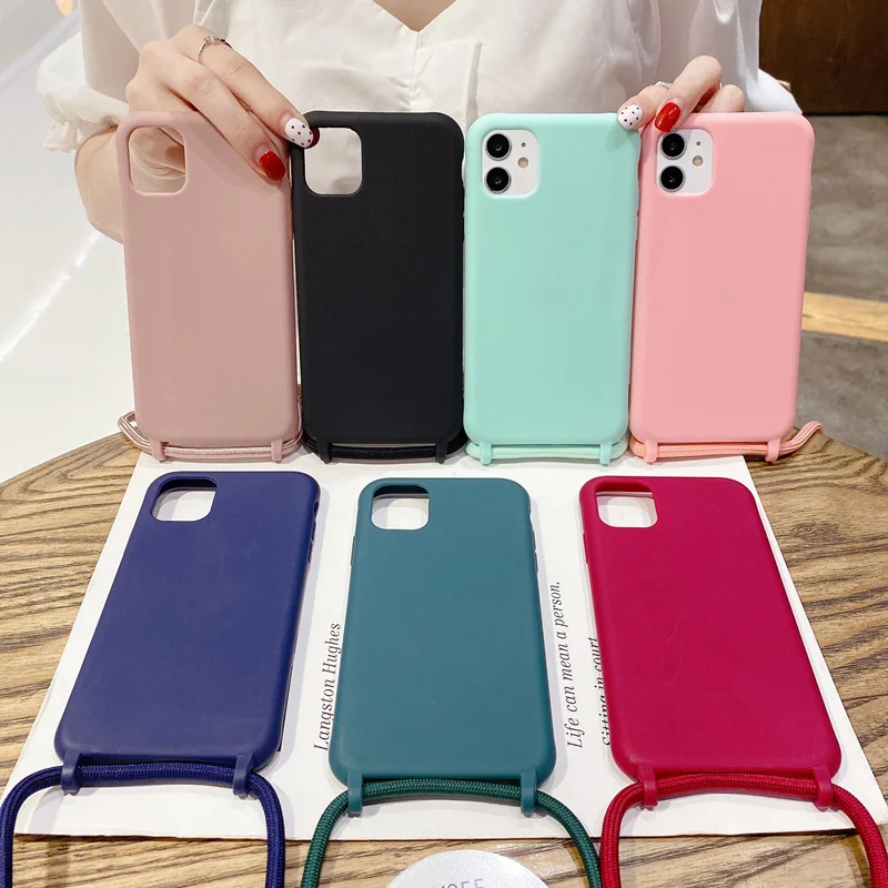 For iPhone 14 Pro Max Plus Case with Lanyard Chain Strap Silicone Case for iPhone 11 12 13 Pro XS Max X Xr 8 7 6 6s Plus Ropes