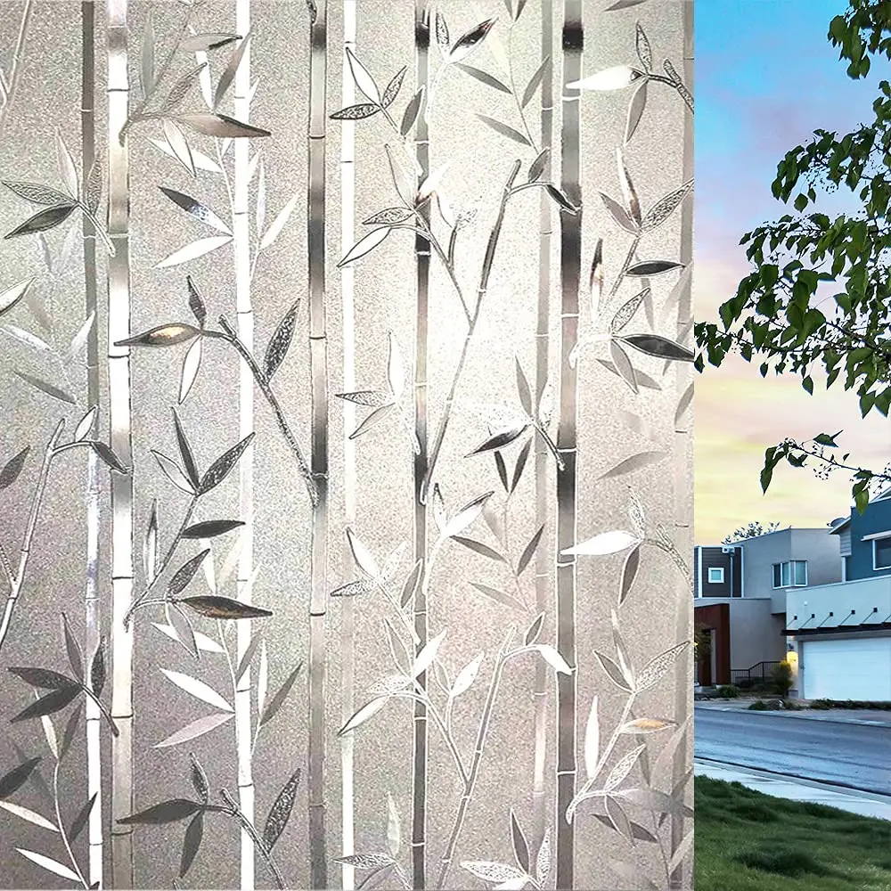 

Bamboo Window Film Stained Glass Film Frosted Privacy Window Decal Decorative Window Cling No Glue Removable Window Stickers