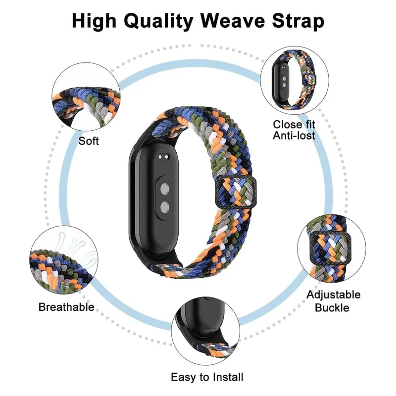 Фото Ремешок нейлоновый для Xiaomi Mi Band 9 8, эластичный плетеный соло с пряжкой, Официальный сменный Браслет Correa для Miband 4 3 5 6 7 №4