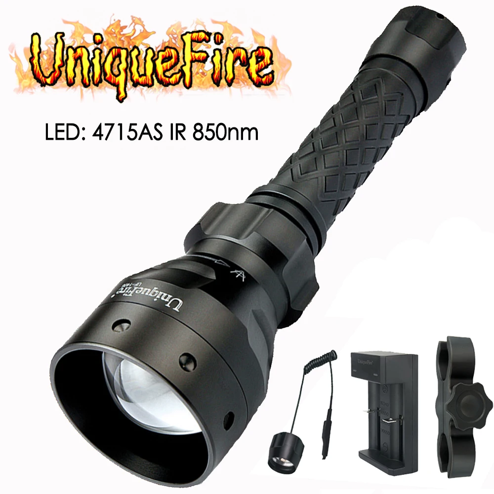 UniqueFire 1406 5W IR 4715AS 850nm Flashlight long range Torch With Scope Mount, Remote Pressure, Charger for Night Hunting