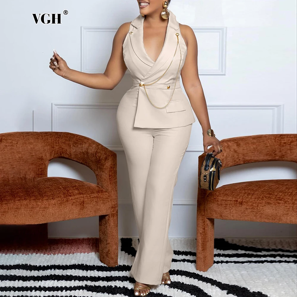 VGH однотонные лоскутные комбинезоны с карманами для похудения женщин глубокий V