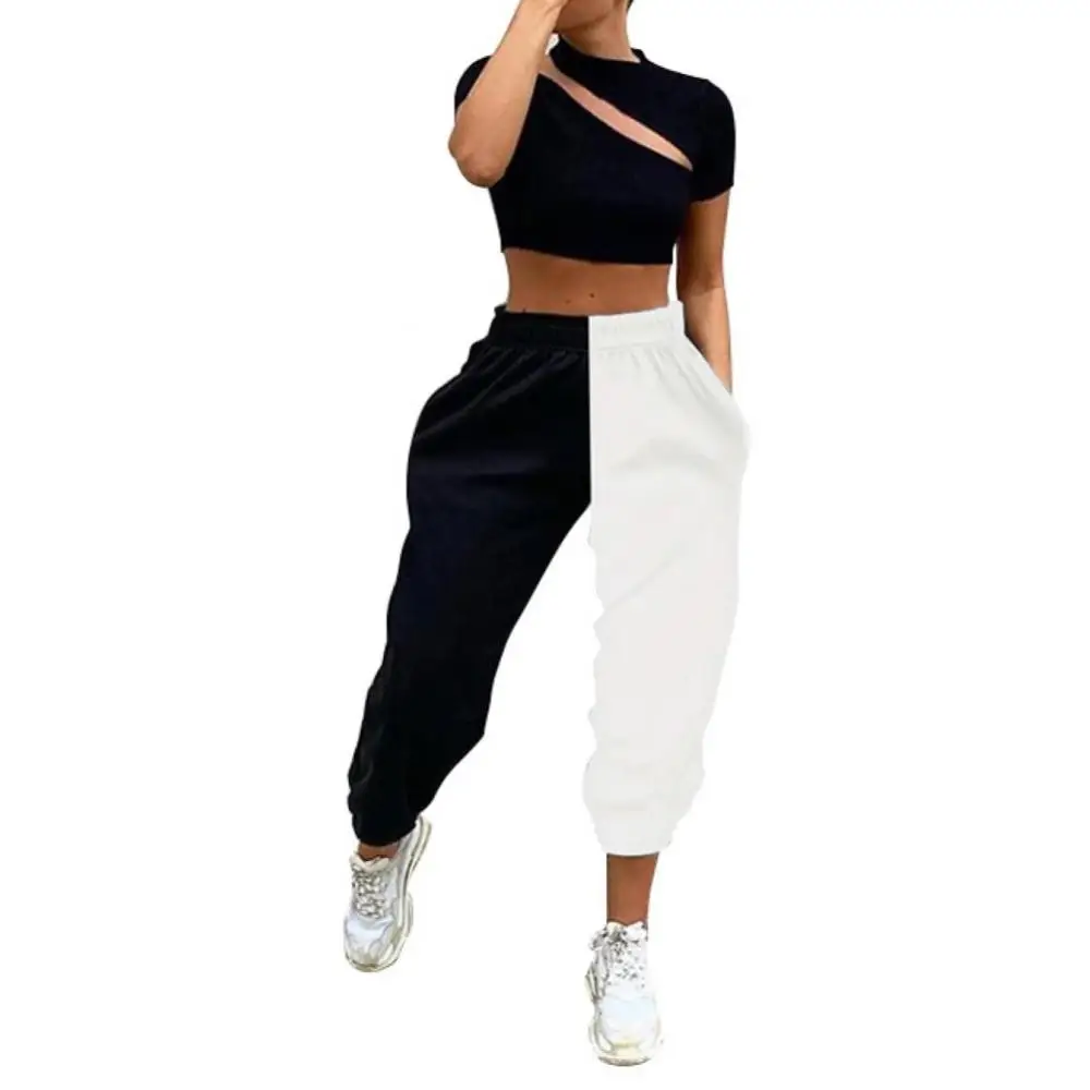 

Брюки-султанки женские с завышенной талией, черно-белые