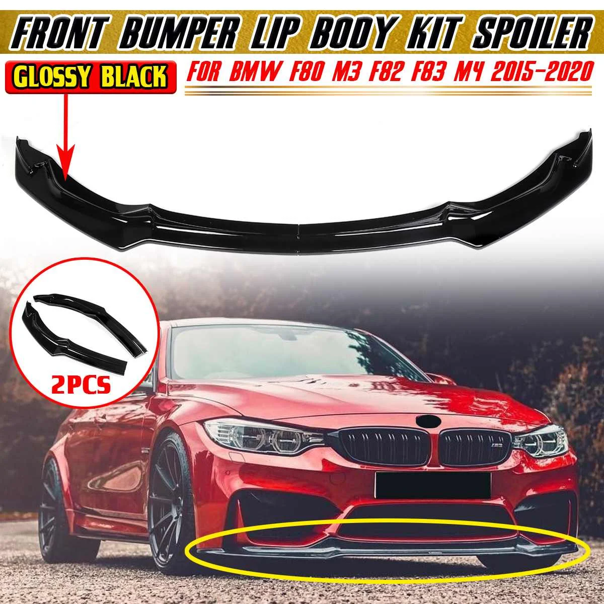 

New 2x Car Front Bumper Splitter Lip Spoiler Bumper Diffuser For BMW F80 M3 F82 F83 M4 2015-2020 CS Style Bumper Lip Deflector