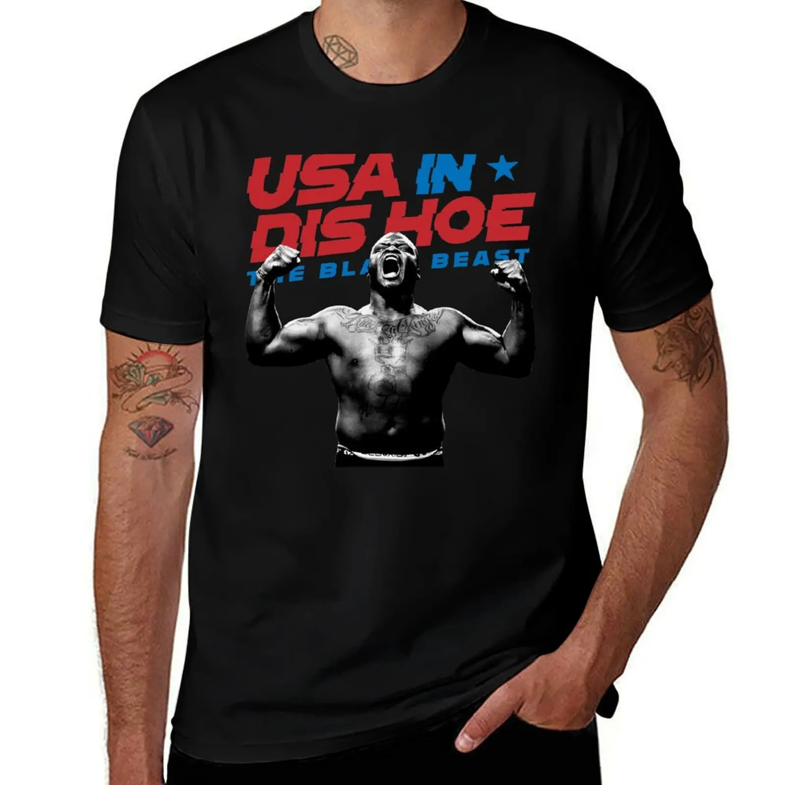 Фото Футболка Derrick Lewis USA IN DIS HOE The Black Beast, удобная рабочая футболка для мужчин №1