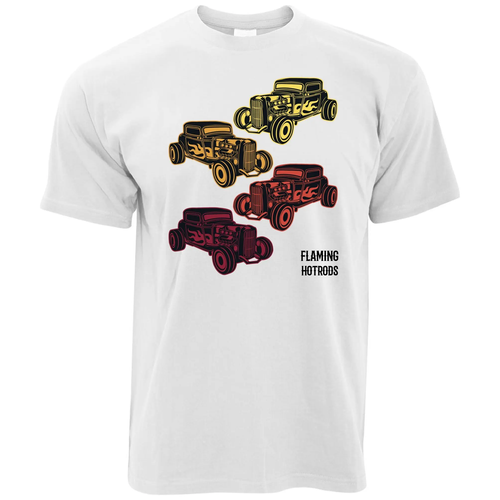 

Mens Cool Vintage T Shirt Flaming Hot Rods Cars Colourful Racing Classic Tshirt