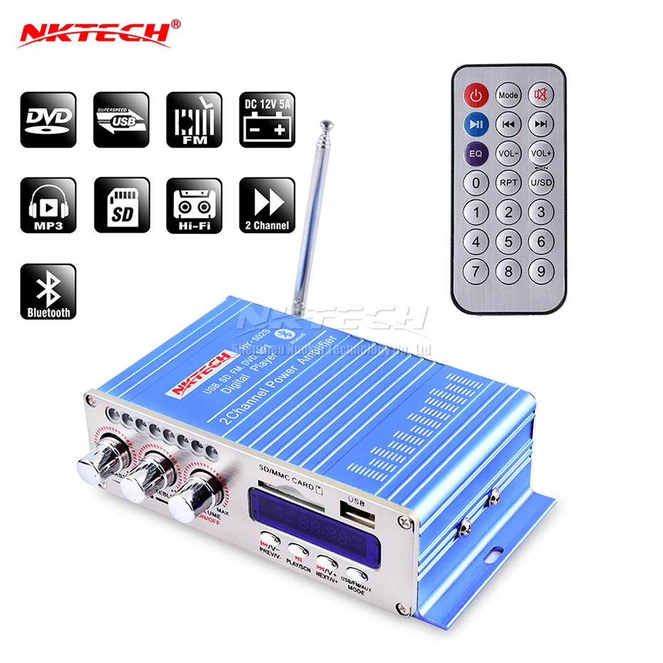 Автомобильный усилитель мощности Bluetooth HY-502S стерео режим звука Hi-Fi 2-канальный