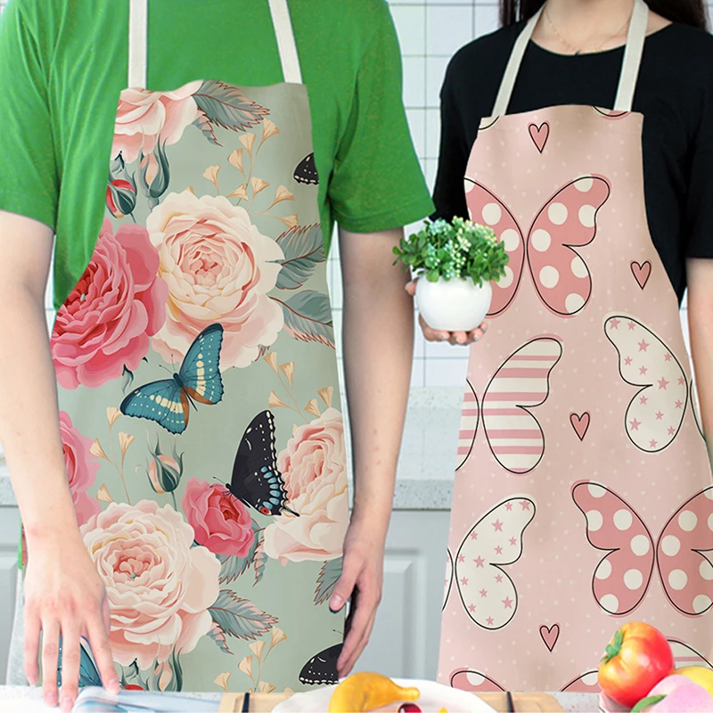 

Flower Pattern Cleaning Colorful Aprons Home Cooking Kitchen Apron Wear Cotton Linen Adult Bibs Home Decor Women Man Aprons