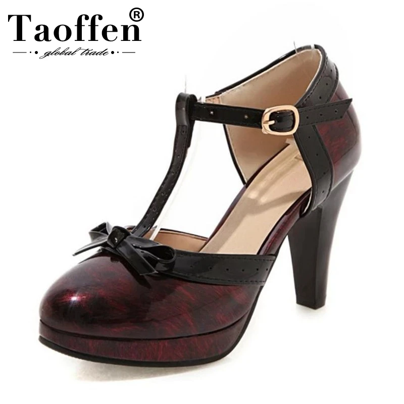 

TAOFFEN Plus Size 32-48 New Fashion Women Sandals Bowknot Platform High Heel Summer Shoes Women T Strap Party Footwear