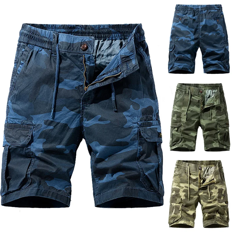 

2023 New Summer Multi-pocket Camouflage Mens Shorts Casual Loose Camo Knee-length Mens Cargo Shorts With Belt 38 40