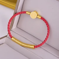 high quality fashion 316l stainless steel china red leather cord bracelet shiny blessing bangle charm wholesale jewelry women