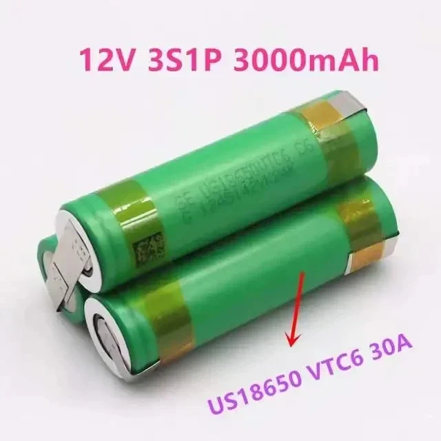 

Free shipping12V 18650 VTC6 battery 3000mAh 30amps for 12.6v screwdriver battery weld soldering strip 3S1P 12.6v battery pack