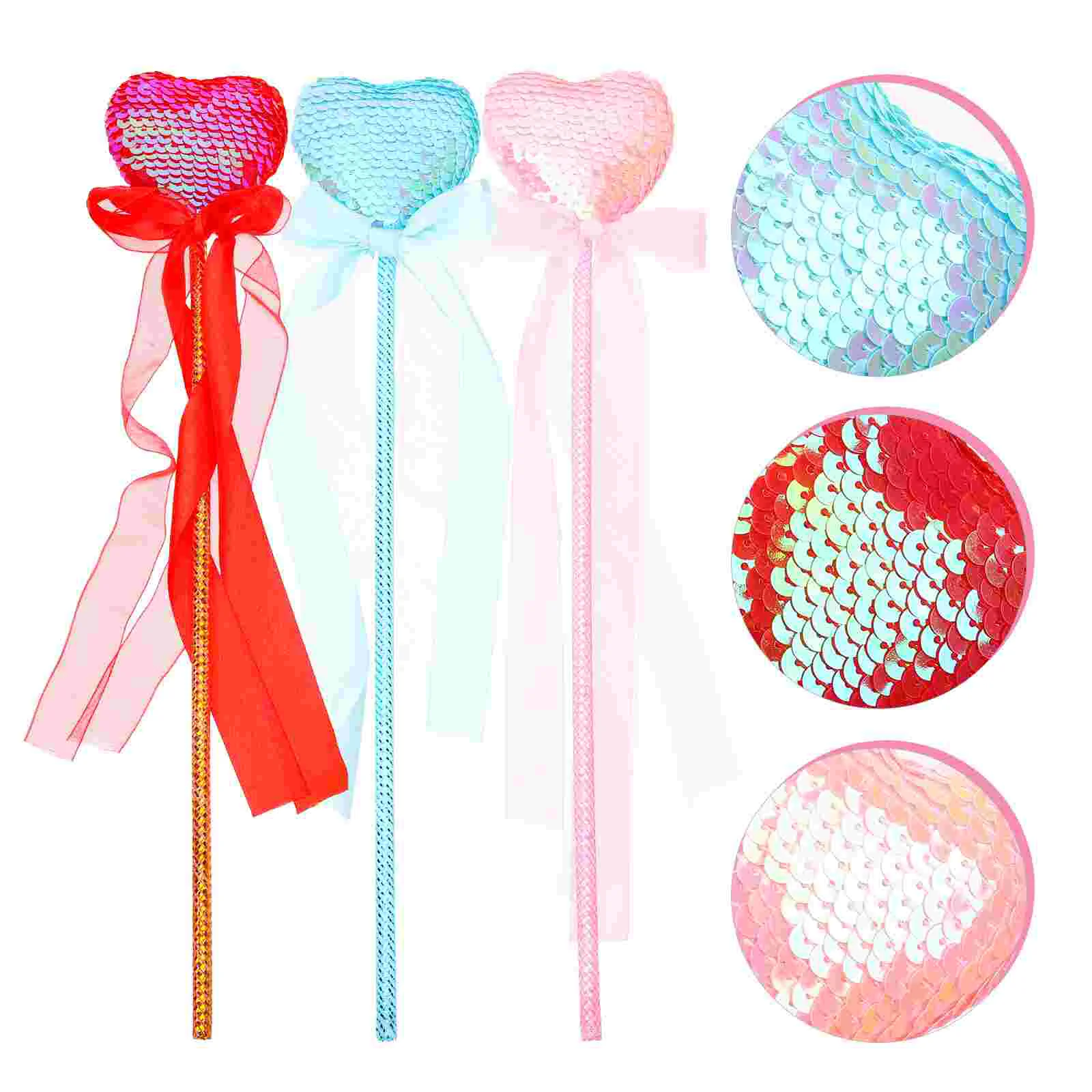 

3Pcs Heart Wands Sequins Fairy Dress-up Wand Wands Girl's Wands