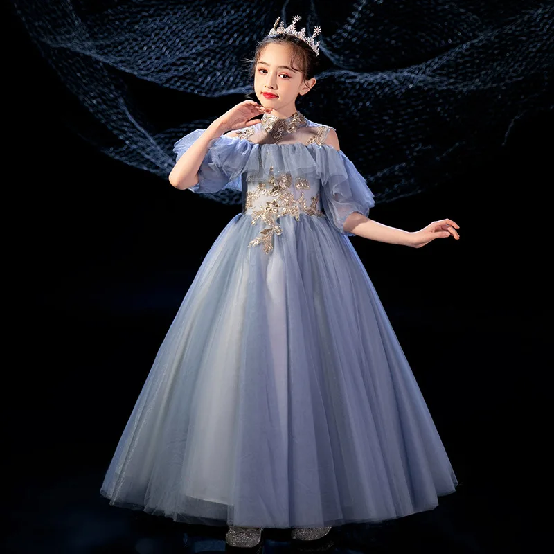 Blue Luxury Princess Dress, Children'S Dress Dress, Princess Dress, Foreign Style, Small Host, Pengpeng Yarn, Wedding Dress, Pia