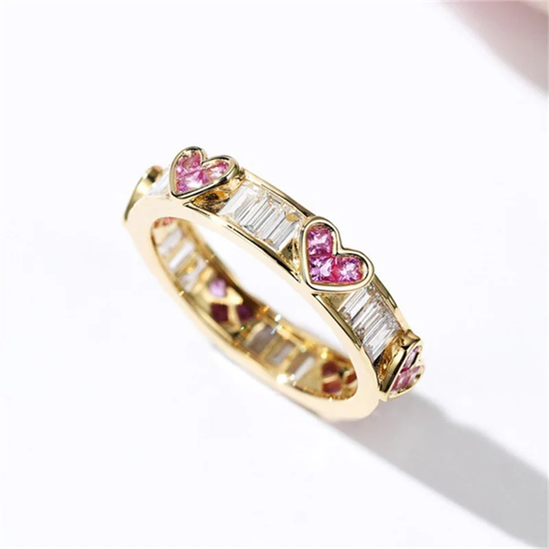 

Delicate Women Fashion Gold Color Heart Square Geometry Red White Stone Rings for Women Wedding Engagement Jewelry