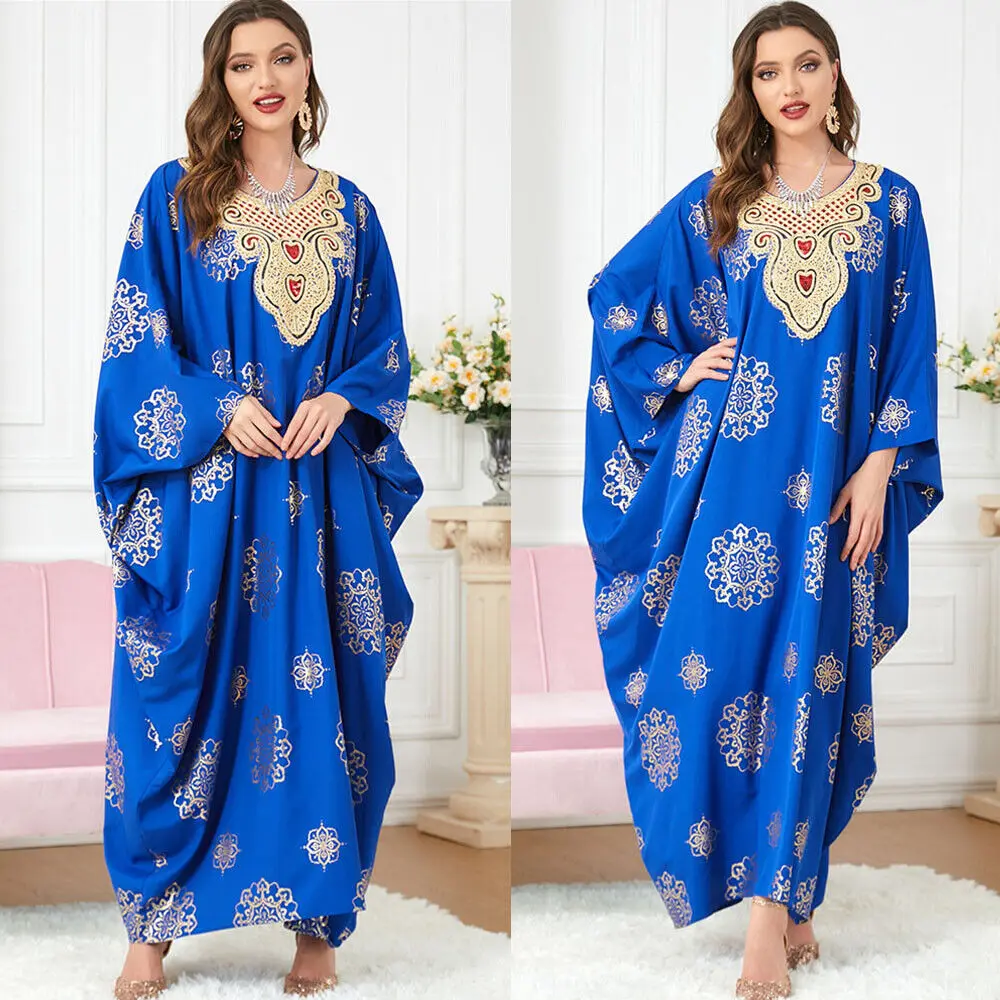 Women Long Dress Moroccan Muslim Women Print Abaya Loose Maxi Dress Islamic Kaftan Ramadan Caftan Sarees for Women In India