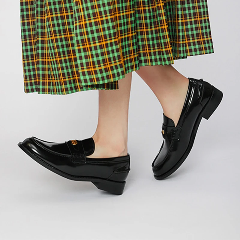 Loafers Women 2023 New Arrival Slip on Gold Coin Deco Round Toe Oxford Shoes 2.5cm Heel Office Lady Flats