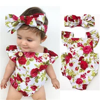2021 cute floral romper 2pcs baby girls clothes jumpsuit romperheadband 0 24m age ifant toddler newborn outfits set hot sale
