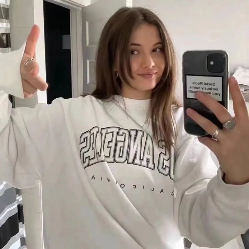 Свитшот с длинным рукавом и круглым вырезом в американском стиле | Женская одежда